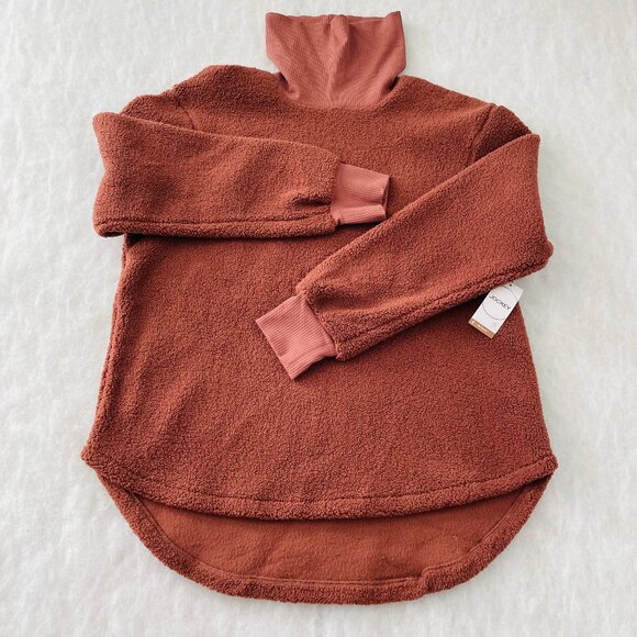 NWT Jockey Womens Brown Sherpa Fleece Cowl Neck Cozy Tunic Sweatshirt Size L - Picture 1 of 7